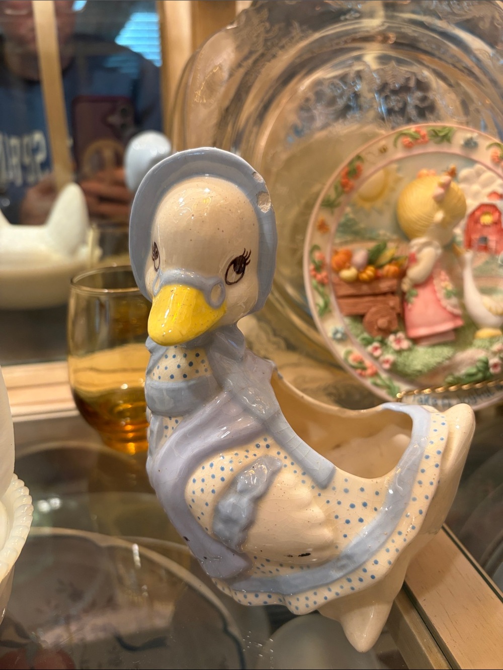 Ceramic Duck Planter in Light Blue and Yellow